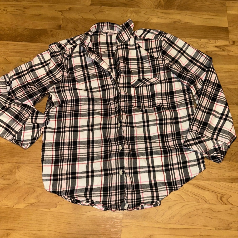 Victoria's Secret Plaid Flannel Sleep Shirt Button Down Long Sleeve Medium top